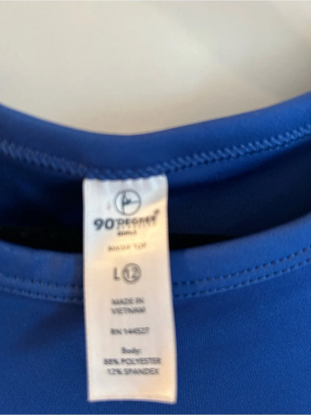 90 Degree By Reflex Blue Performance Crew Neck Cropped Dance Top - Size L (12)